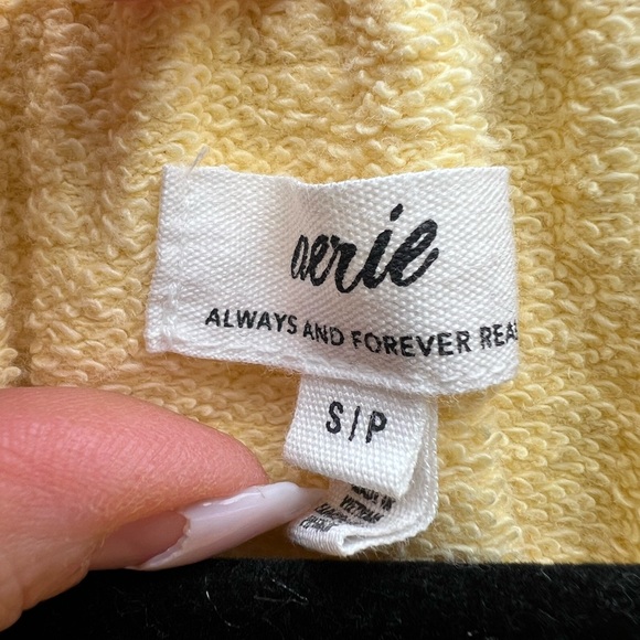 AERIE Easy Street Yellow Cotton Relaxed Fit V Neck Sweatshirt Women’s Small - Picture 8 of 13
